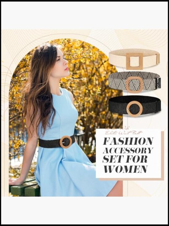 Straw Woven Elastic Waist Belt Set Bohemian Dress Braided Belt main image 4